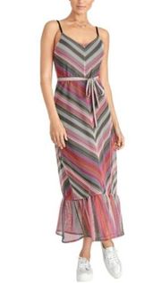 Rachel Roy Dress Finn Metallic Striped Maxi Pink Grey Mesh Size XL NWT $139.00