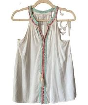 1339 Charming Charlie Sleeveless Embroidered Boho Blouse Size Small