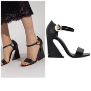 Dolce & Gabbana Keira 105 Black Leather Wedge Sandals Heels 9 39 Logo Monogram