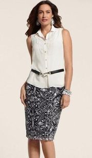 Chico's Lana Printed Laser Cut Layered Pull-On Pencil Skirt Size 2 (L/12)