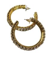 Gold Tone Hoop Rhinestone Pierced Post Earrings Women Sparkle Shine Dress Up