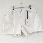 Eunina Riley Distressed Mid Thigh Mid Rise Short in White NWT