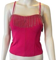 NWT Sincerely Jules Pink Corset Tank Top with Dangle Rhinestones Size Medium