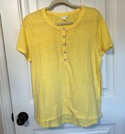 Caslon Womens T Shirt Size Small Yellow Snap‎ Placket Henley Snap Placket