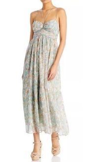 AQUA Keyhole Halter Maxi Dress Size Medium Exclusive Turquoise Pink NEW