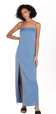 Bar III X Nicole Williams English Blue Satin Maxi Dress Side Slit