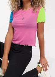 shrunken mesh t-shirt in neon colour block