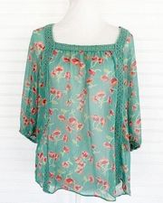 Lc Lauren Conrad square neck bohemian floral blouse Size Medium