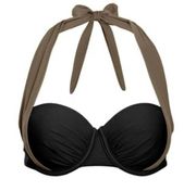 Venus Push-Up Bra Top 2 in 1 Halter or Bandeau Black & Sahara Cup Size D Large