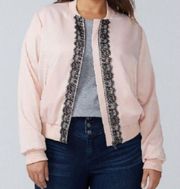 NEW Lane Bryant rose pink sateen zip up bomber jacket black lace 14/16 (1X)