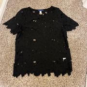 Simply Styled By Sears Black Floral Lace Top Size Large