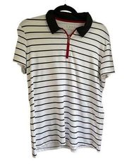 IZOD golf womens large white and black striped black collar polo short sleeve