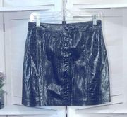 NWT BlankNYC black vegan leather snake skin snap buttons close mini skirt sz 27