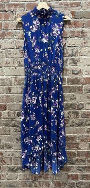 Nanette by Nanette Lepore Smocked Blue Floral Midi High/Low Hem Dress Size 10