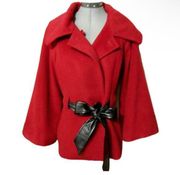 1 Madison Luxe Wool Blend Red Coat With Tie Belt