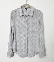 [Ann Taylor] Gray Spotted 100% Silk Button Down Blouse Chest Pockets Sz Medium M