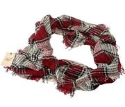 NWT Gauze Plaid Infinity Scarf With Fringe Red Black White G.H. Bass & Co