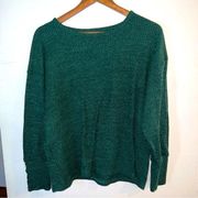 Women’s Hunter Green Ribbed Stretch Knit Button Detail Sweater Size XL