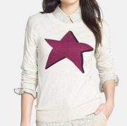 Halogen Star Print Zip back Cream Crewneck Sweater Knit Pullover Jumper