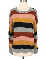 Sophie Rue Striped Crewneck Pockets Sweater Grey Yellow Size Medium