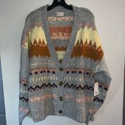 SO Women’s Gray Fair Isle Pattern Button Down Cardigan Sweater Plus Size 1X