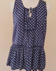 Luna Moon navy printed blouse size large