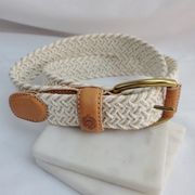 Cream/Tan Braided Belt with leather and solid brass finishings size M