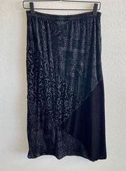 NOTATIONS Clothing Co. Vintage 90s Black Velvet Floral Maxi Skirt Womens M