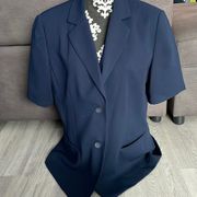 VILLAGER A LIZ CLAIBORNE COMPANY Navy Blue Short Sleeve Blazer Jacket Size 14