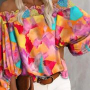 Chic me bold multicolored tie dye off shoulder blouse size small