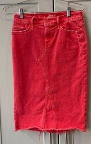 Mother Denim Red Double Fray Faded Stretch Pencil Skirt Womens 25