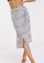 Monki | Black and White Dalmatian Print Wrap Sarong Midi Skirt Size 38 (6 US)