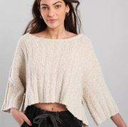 Free People Good Day Cropped Chunky Knit Sweater in Sand Size XS Boho Oversized