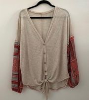 Mixed Media Waffle Knit and Chiffon Top Size Large