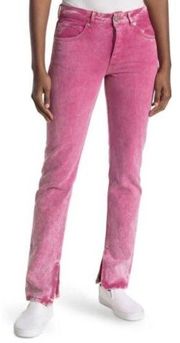 Ganni Washed Denim Slit Jeans Fuchsia Red