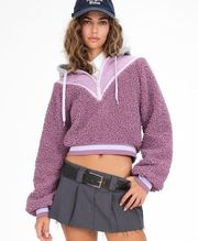 For Love & Lemons Cozy Crop Pullover Hoodie Sweater Size Large Purple