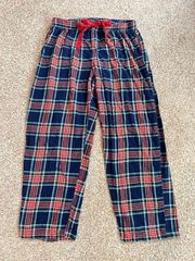 Sleep Chic Plaid Flannel Pajama Pants Red Bow Drawstring Navy and Green color