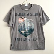 Adventure is Calling Womens Graphic T-Shirt Gray Tee Port & Company Size Large