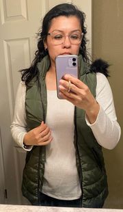 Puffer Vest With Fur Hood 