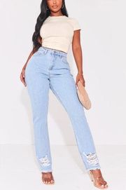 PrettyLittleThing Shape Vintage Distressed Hem Straight Leg Jeans Sz 12 Women
