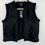 NWT Lauren Ralph Lauren Faux Suede Fuzzy Open Front Vest Sz Large