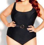 NWT CITY CHIC Java 1 Piece Swimsuit - black belted ribbed Size 22