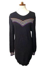 Nordstrom ABOUND  Rainbow Chevron Stripe NWT Sweater Dress Black Sz L Balloon Sl