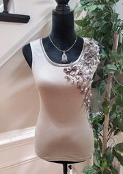 Classiques Entier Women's Beige Silk Ruffle Sequin Sleeveless Top Blouse XS