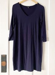 EILEEN FISHER Navy Blue Jersey Knit Dress Medium