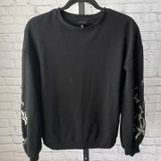 Who What Wear Black Crew Neck Sweater Silver Stitched Sleeve Detail Size Small