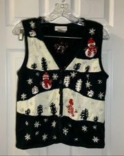 White Stag Black/Off White Winter Snowman Scene Sweater Vest S