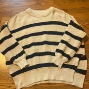 Aerie Heavy Sweater, Small, Cream/Blue