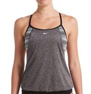 Women’s Nike Textured Striped Layered Tankini Swim Athletic Top