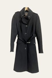 Black Wool Blend Single Breasted Belted Trench Coat Size 8